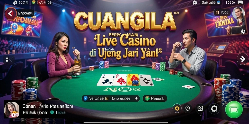 Screenshot gameplay <strong>CUANGILA</strong> menampilkan dealer profesional dan suasana kasino yang nyata.