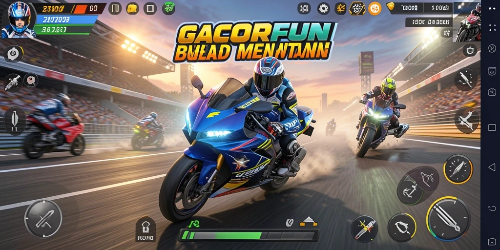 Tampilan gameplay GACORFUN yang mendebarkan dan penuh aksi balap motor.