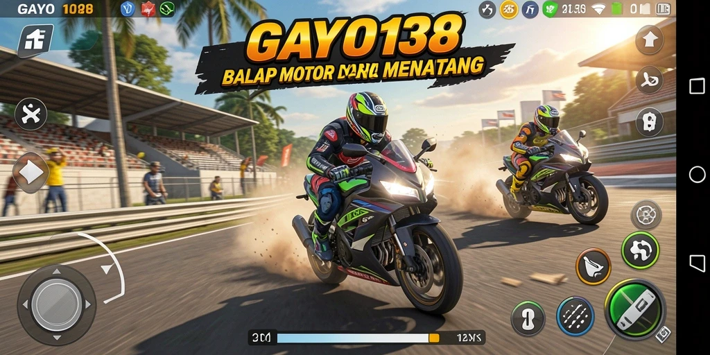 Gameplay seru GAYO138 dengan balapan motor yang menegangkan.