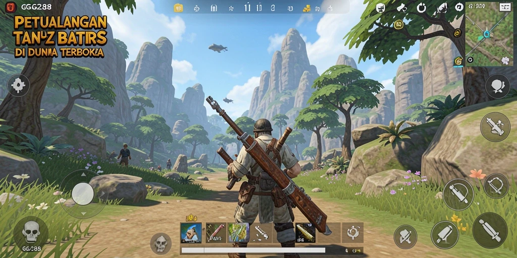Tampilan gameplay yang menunjukkan dunia terbuka GG288 dengan berbagai misi.