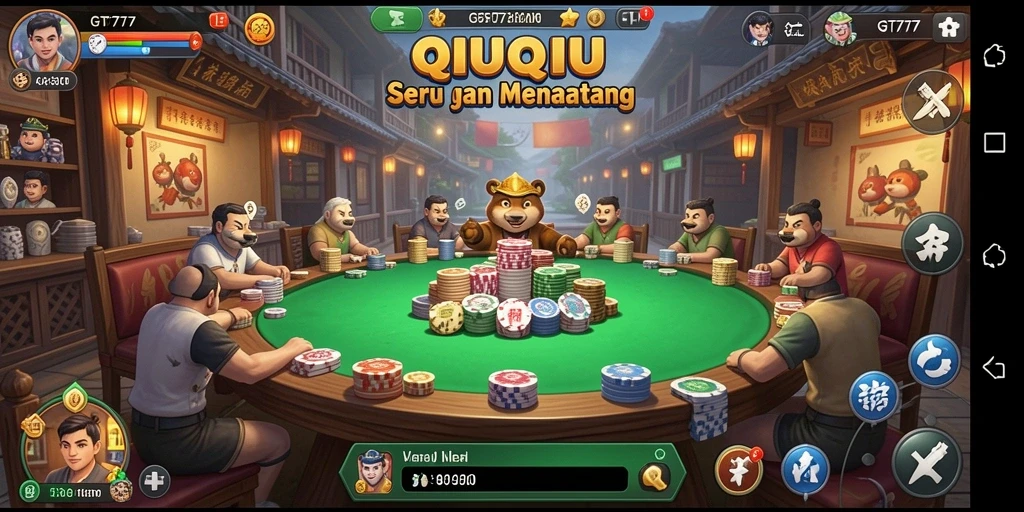 Screenshot gameplay GT777 menampilkan suasana permainan QiuQiu yang intens.