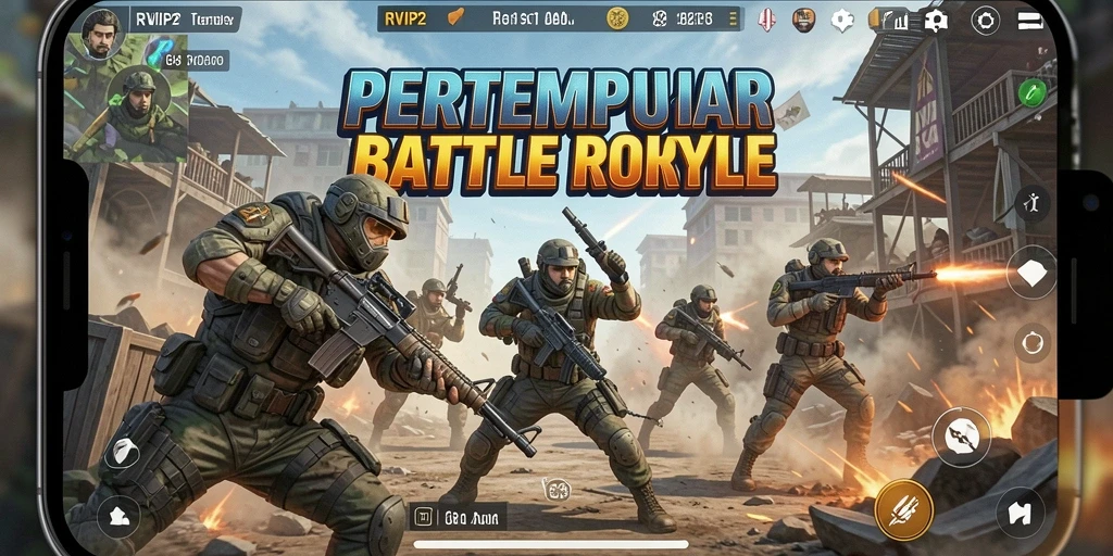 Tampilan gameplay RVIP2 saat pertempuran seru di arena Battle Royale.